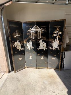 Vintage Asian Black Lacquer Mother of Pearl