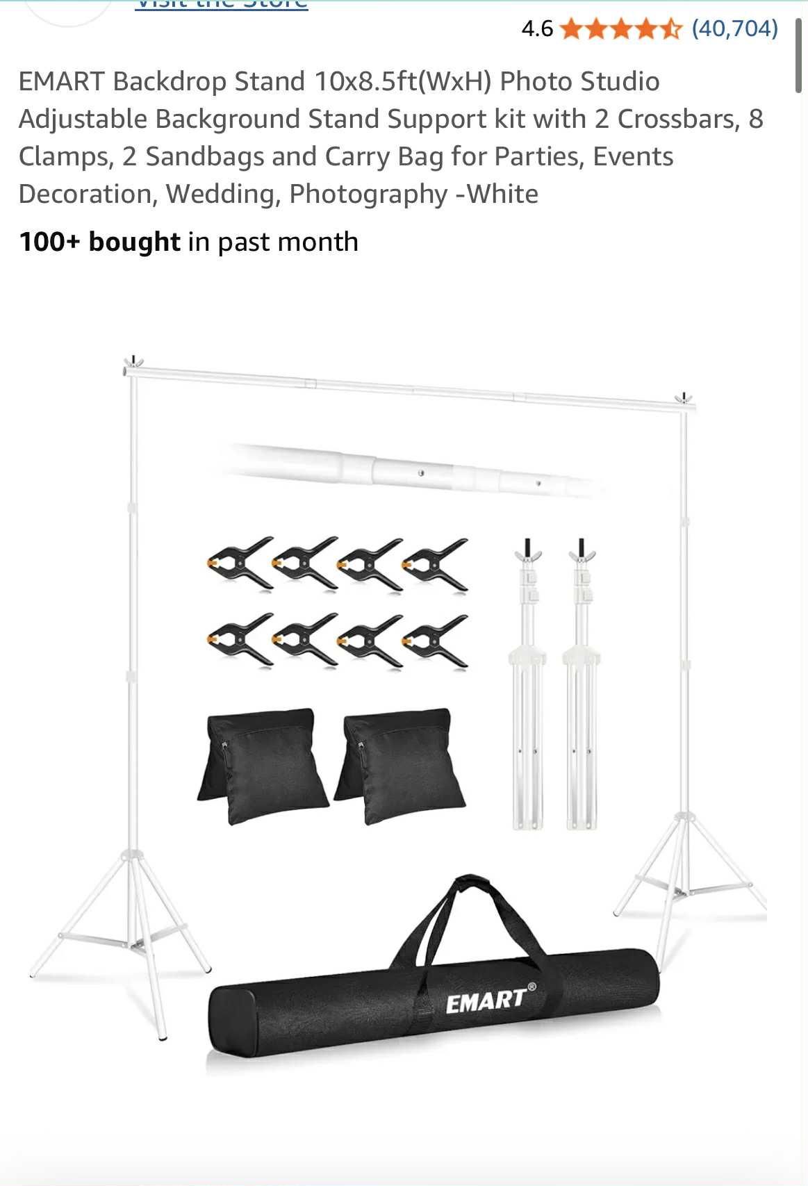 EMART Backdrop Stand 10x8.5ft(WxH) Photo Studio Adjus Background Stand Support kit 2 Crossbars NEW