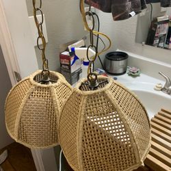2 1970’s Vintage Wicker lamps,Swag Light, swag,