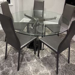 Modern Glass Dining Tables And Real Italian Leather Chairs 