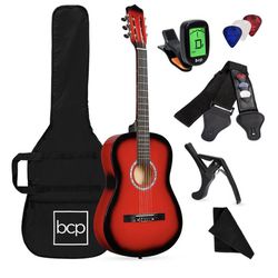 Beginner Acoustic Guitar Set with Case, Strap, Digital Tuner, Strings