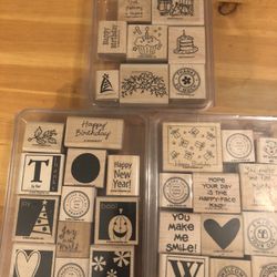 31 Stampin up Wood Stamps Lot Friends Holiday Birthday 