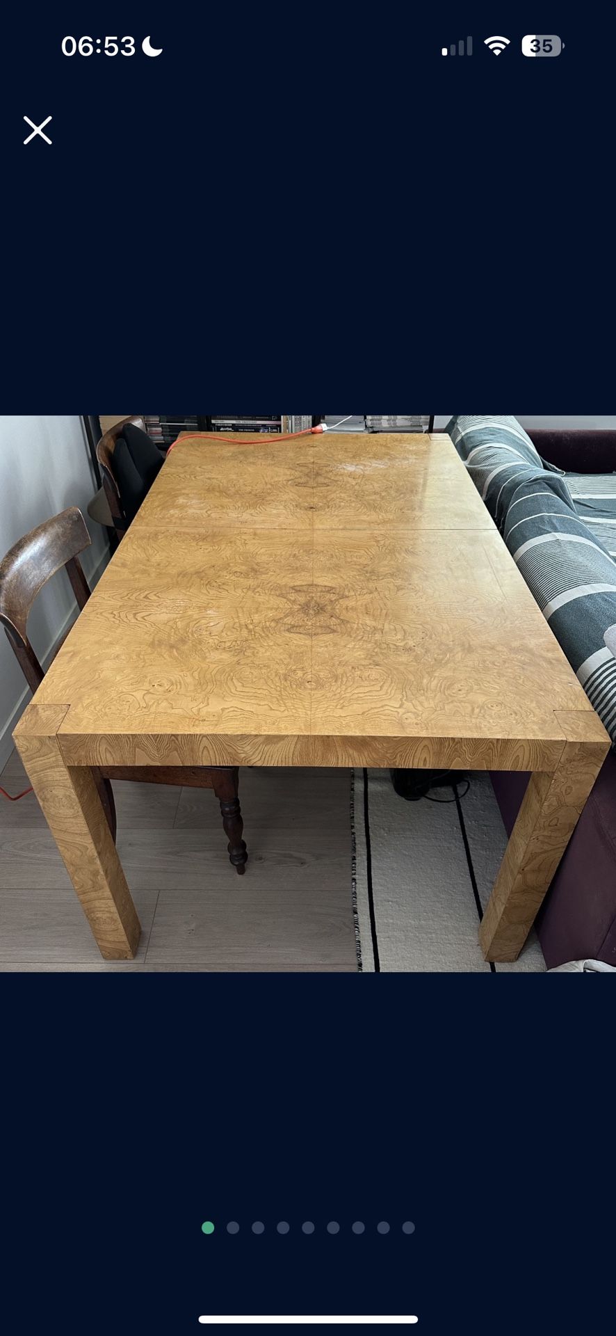 Vintage Burl MCM Parsons Dining Table by The Lane Co 1977 70s