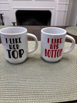 Two ceramic Dan  Dee whimsical his and hers mugs