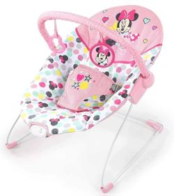 Bright Starts Disney Baby Minnie Mouse Vibrating Bouncer with Toy bar- Spotty Dotty