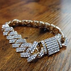 Iced Out Gold Bracelet, 7 Inches