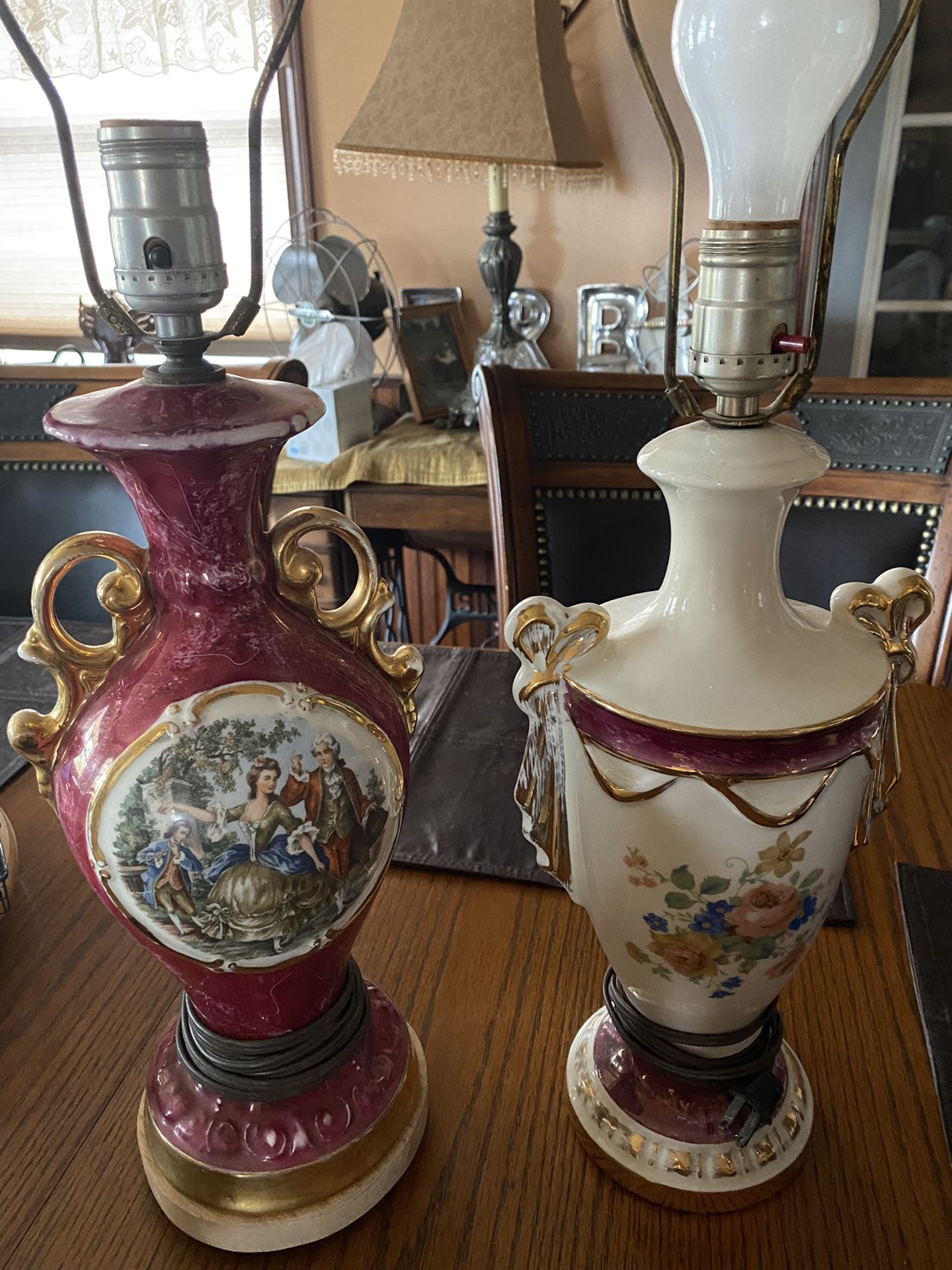 Antique George And Martha Washington Table Lamps