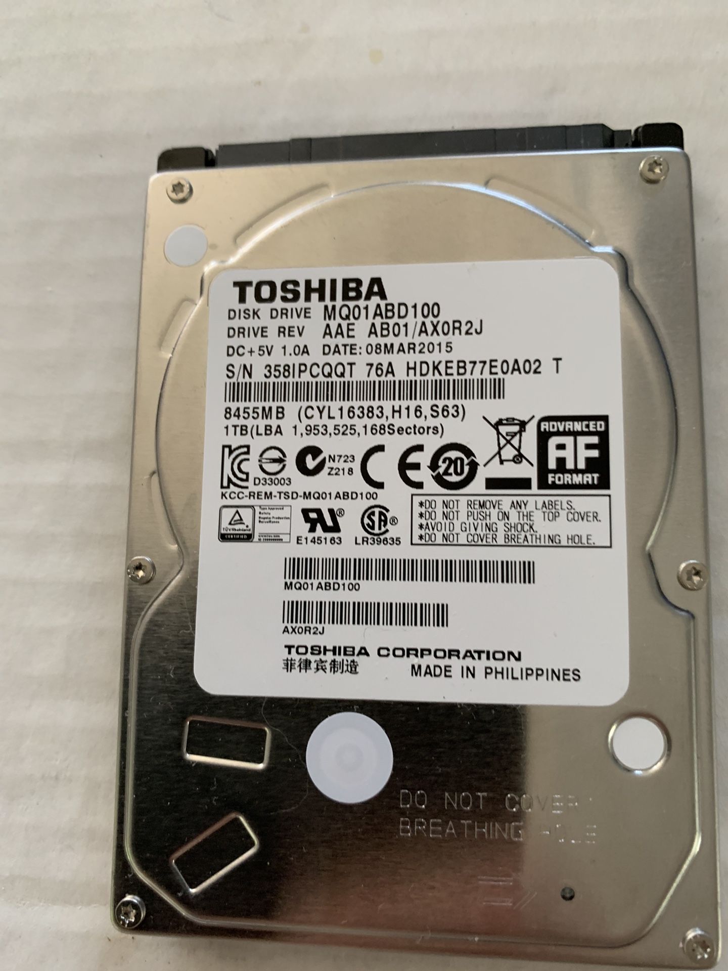 Toshiba 1TB Notebook SATA Hard Drive