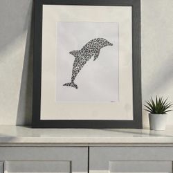 Extra Large Dolphin – Fossilized Shark Teeth Wall Art (22” x 18”)