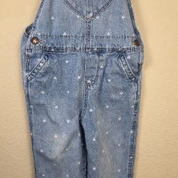 OshKosh B’Gosh Vestbak Overalls Denim with Pink Hearts Girls size 4T 