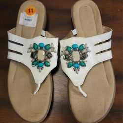 Naturalizer Beaded Sandals 11M White Women's Flat