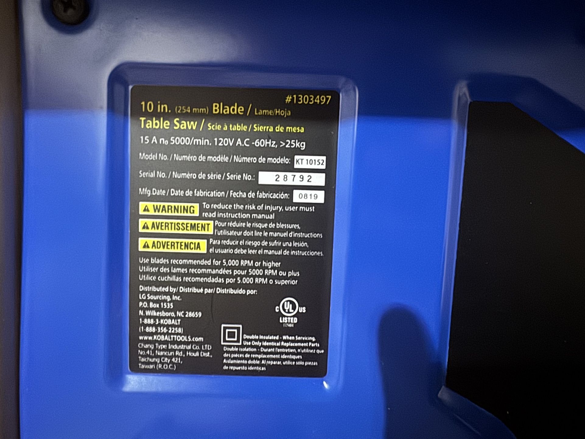 10in Kobalt Portable Table Saw