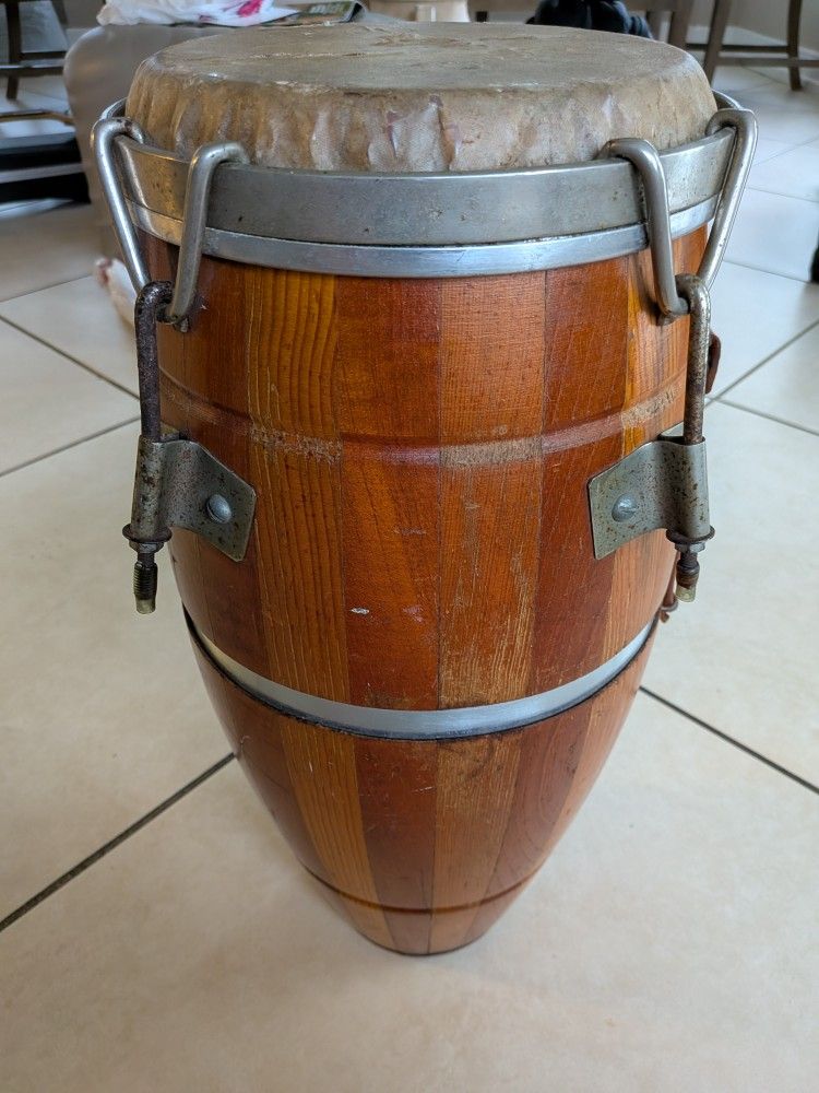 Vintage Wooden Conga Drum La Playa Mexico 