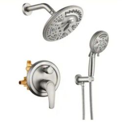 FORCLOVER Single Handle 6-Spray Shower Faucet 1.8 GPM with 8 in. Round Waterfall Shower Head and Hand Shower in Brushed Nickel