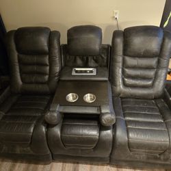 Real Leather Powered Reclining Sofa