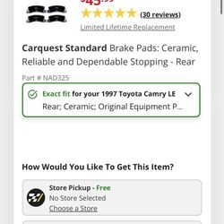 Rear Brake Pads 97’ Toyota Camry 