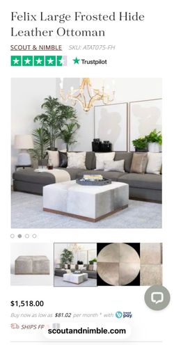 Scout and Nimble Felix Large Frosted Hide Leather Ottoman
