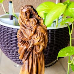 Olive Wood Handcarved Virgin Mary And Baby Jesus 10" Tall