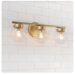 Modern Gold Bathroom Vanity Light, 3-Light Farmhouse Powder Room Globe Vanity Wall Light with Clear Glass Shades