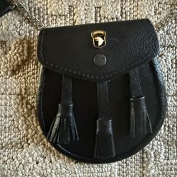 Rare military us Army airborne black eagle tassel leather waist bag with chain belt