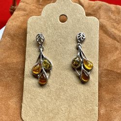925 Silver Amber Earrings
