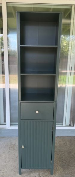 Bathroom storage - Tall Bathroom Cabinet with 3 Open Shelves, 1 Drawer, Adjustable Interior Shelf Green