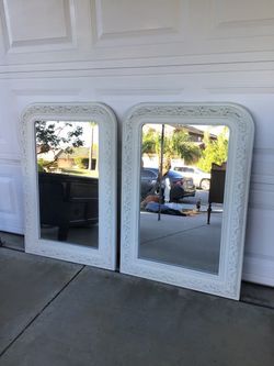 Pair of White Ornate Framed Wall Mirrors