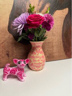 Hand painted Mexican vase with flowers