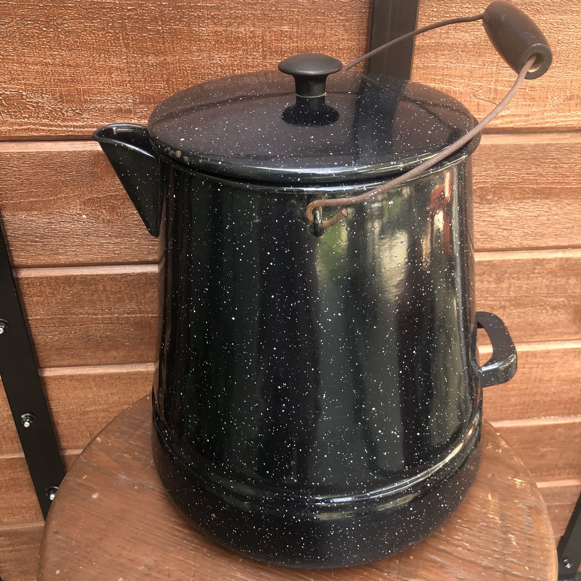 Vintage Graniteware Enamel Coffee Pot Campfire Cowboy Camp Kettle — Large —Fall Décor