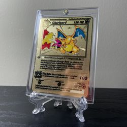 Gold Metal Charizard Pokemon Card Display Art