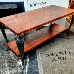 Custom Pine Side Table / Iron Coffee Table / Rustic Pine Hall Table