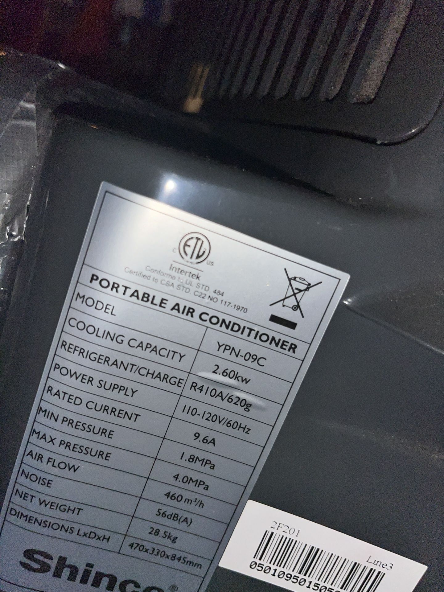 Portable AC shinco 9000 BTU