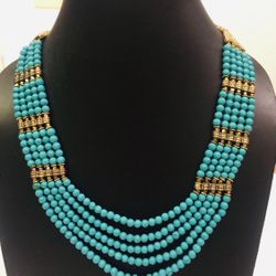 Multi Layered Turquoise Beaded Necklace Set