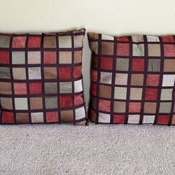 2 Throw Pillows Color Blocks With Solid Chocolate Brown Back