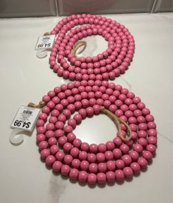2 strands 72" pink wood crafting beads garland decoration craft