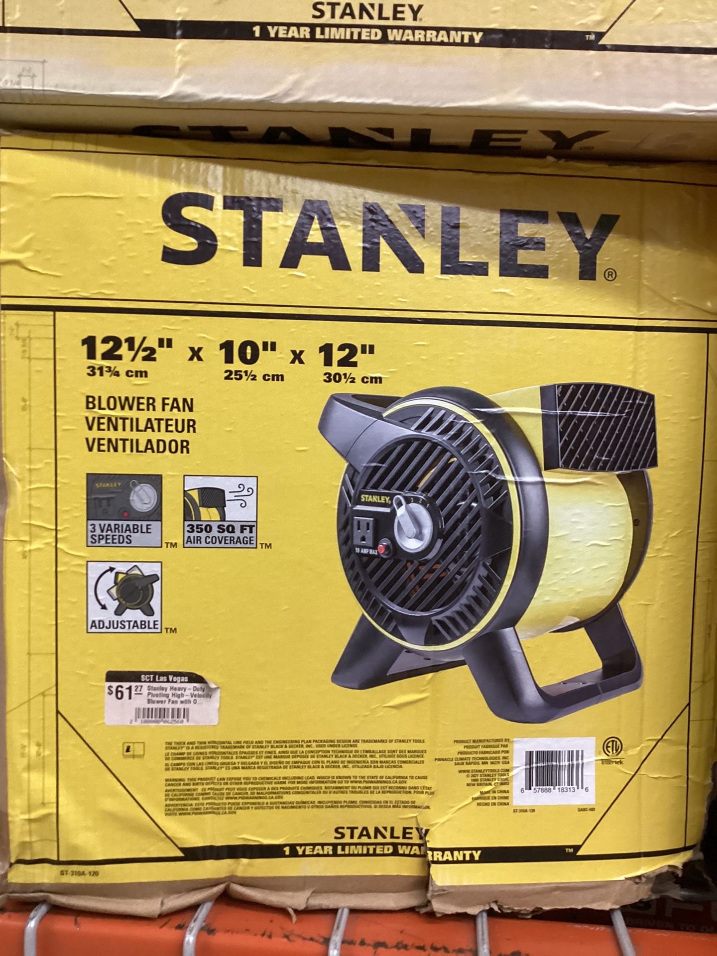 Stanley Heavy-Duty Pivoting High-Velocity Blower Fan with Outlet (New)