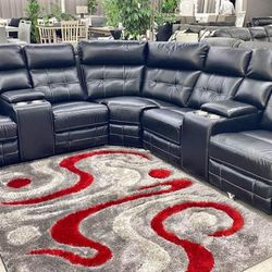 Leather Sectional Power Electric Recliner