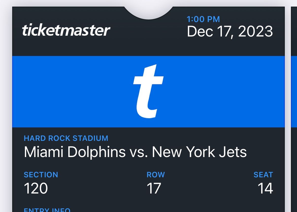To Miami dolphin tickets 50 yard line