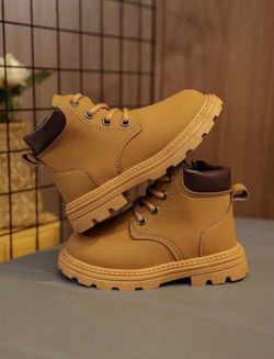 Kids Tan Boots with Laces and Side Zipper # 30, 31 for kids 5 old years