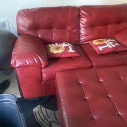 Candy Apple Red Couch And Ottoman Authentic Leather 