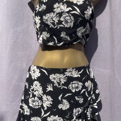 Free People Ive Got A Feeling Floral Two Piece Matching Set Crop Top Skirt Small
