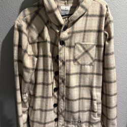 YoungLA 431 Hooded Flannel Shirt Jacket (often called a "shacket") in the cream and gray plaid colorway