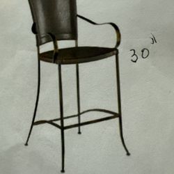 Leather & Iron Pair Of Bar Stools