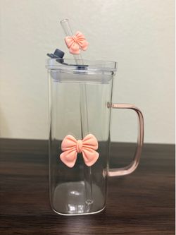 New Glass Tumbler with Handle & Glass Straw