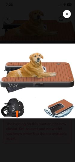 New DOK Dog-DOK Inflatable Dock Platform: Safe & Easy Water Access for Dogs Up to 250 lbs; Floating Non-Slip EVA Foam with Dog Boat Ramp for Pool Dock