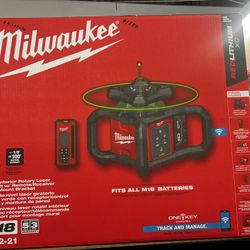 Milwaukee M18 1000 ft. Green Interior Rotary Laser Level Kit with Remote/Receiver, Wall Mount Bracket, and Receiver Clamp