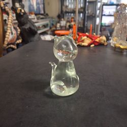 Art Crystal Glass Cat Hand Blown Figurine, Paperweight 4" Tall Mint Condition