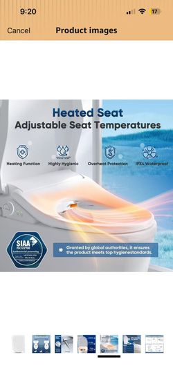 Bidet Toilet Seat Attachment for Olive Smart Toilet with Warm Water & Dryer, Feminine & Child Wash, Self-Clean Stainless Steel Nozzle, Adjustable Wate