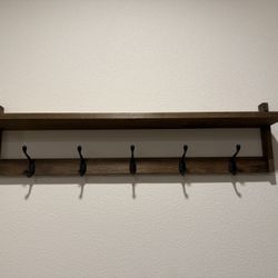 Coat rack wall mount with shelf, brown wood
