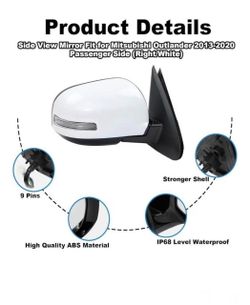 Passenger Side Mirror Replacement Fit for 2013-2020 Mitsubishi Outlander Car Rear View Mirror Side Mirrors Assembly Electric Adjustment, Electric Fold